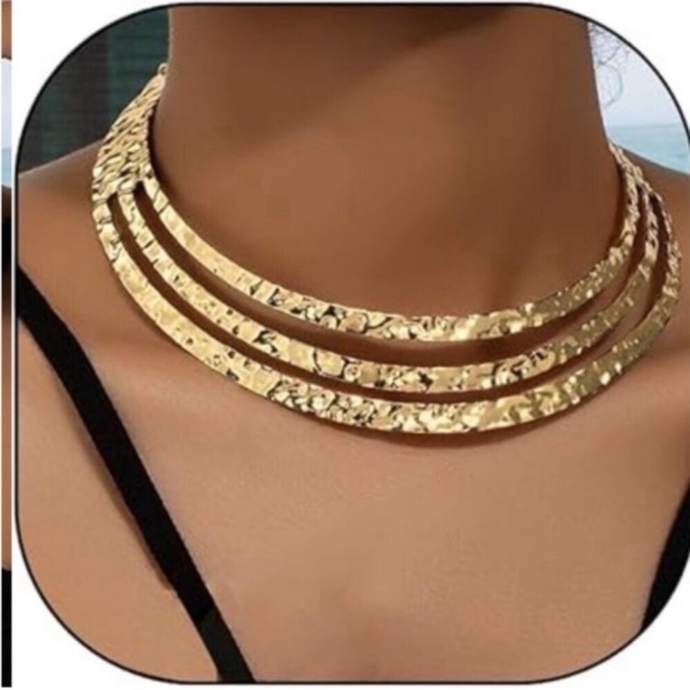 Chunky 24k Gold Plated Necklace‎ Statement Choker Necklace Gold New